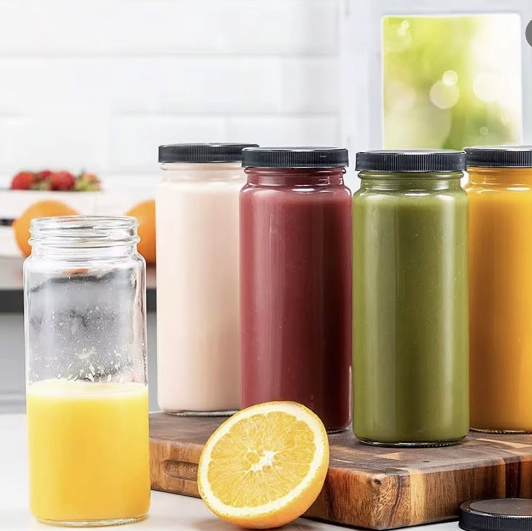 Set Of 6 Glass Bottles For Juice