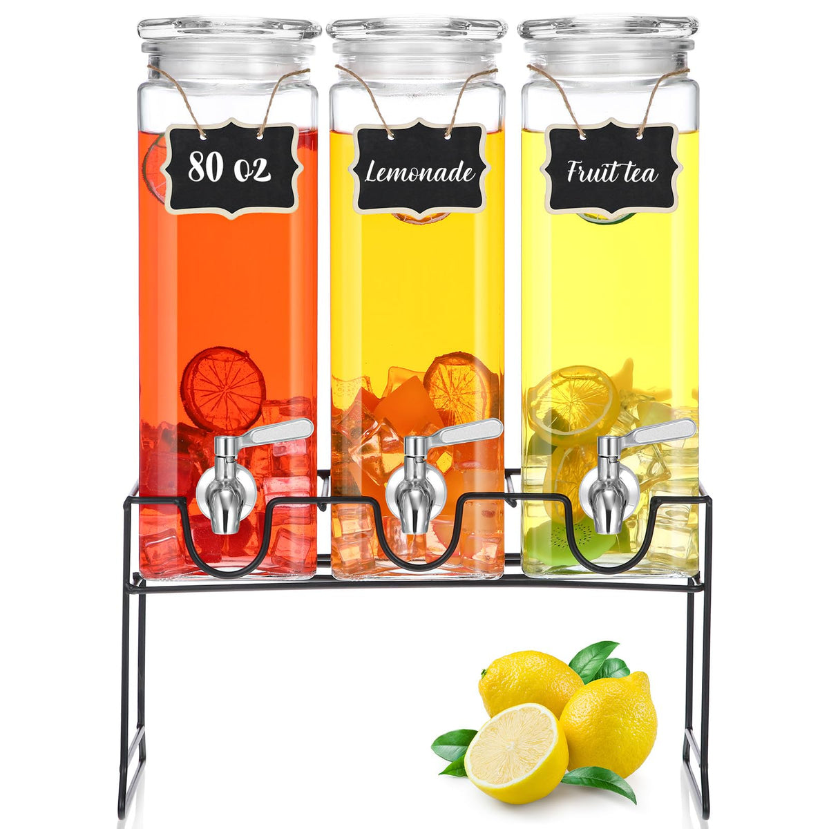 Set Of 3 Glass Juice Dispensers