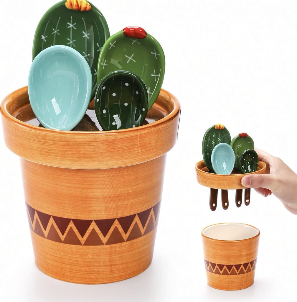 Ceramic Cactus measuring spoon and cup set