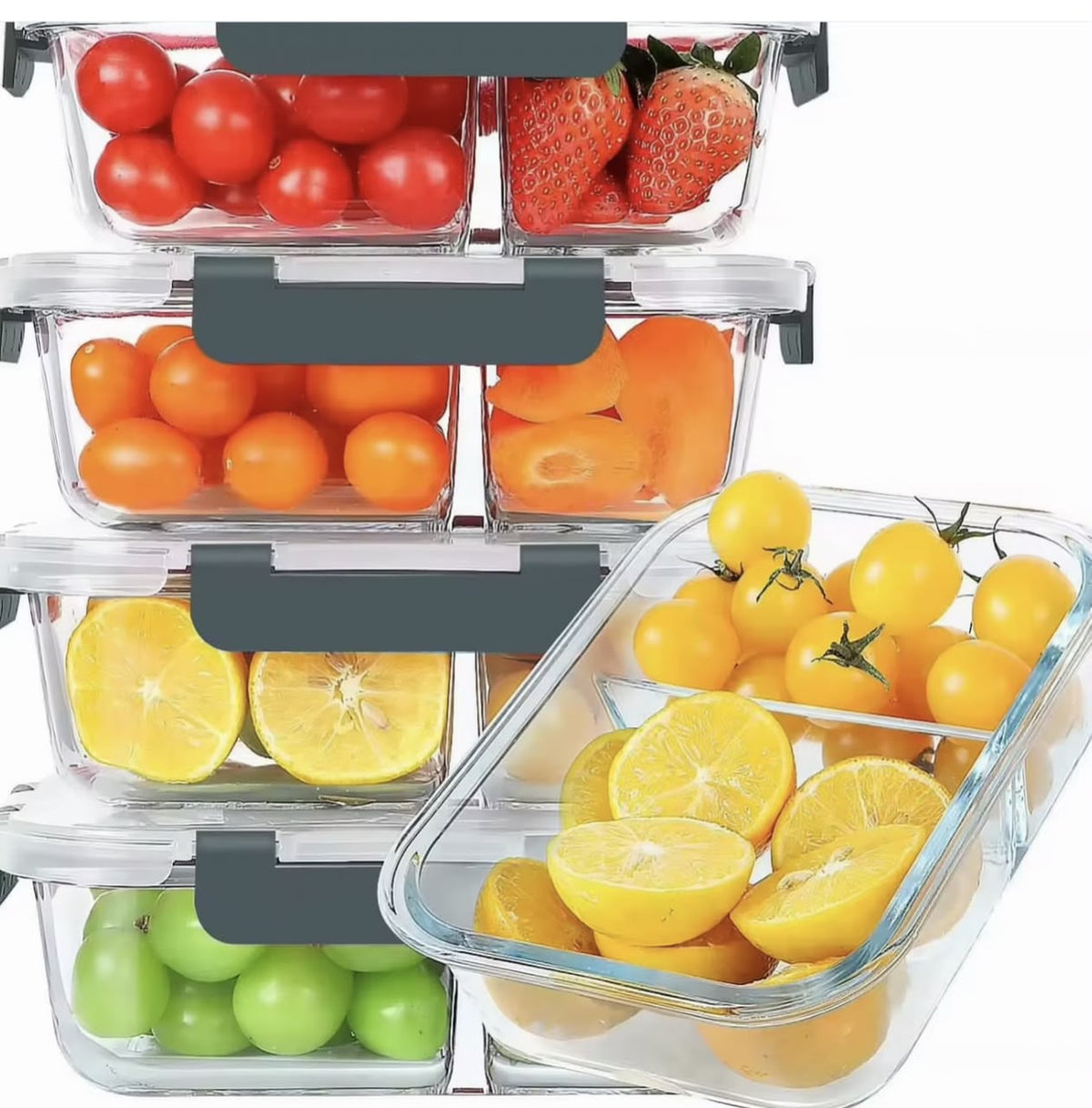Glass bowls set of 5 with partition/fridge /freezer bowls